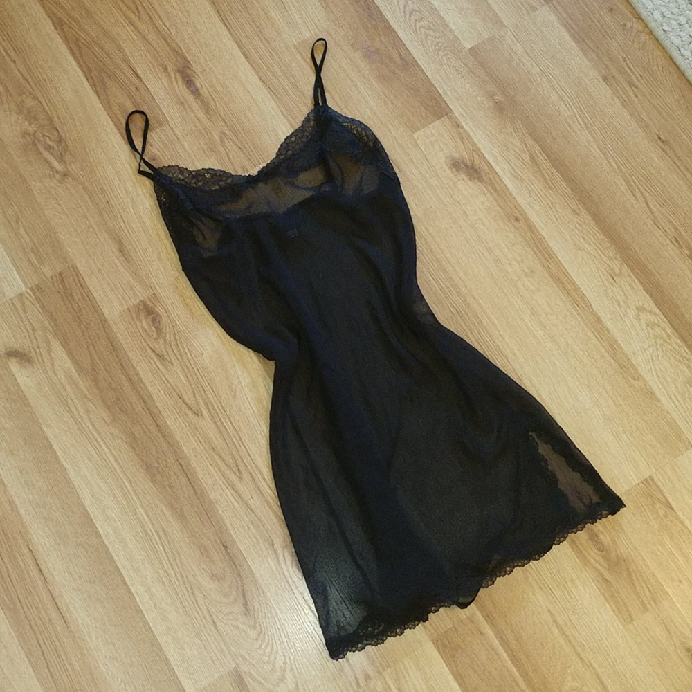 Victoria Secret Sheer Black Slip Chemise Mesh Lace